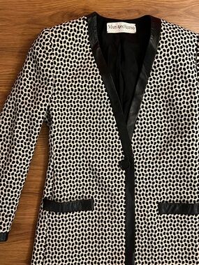 Vintage Mary Ann Restivo Blazer Size 6 Black Ivory Longline 80s Jacket